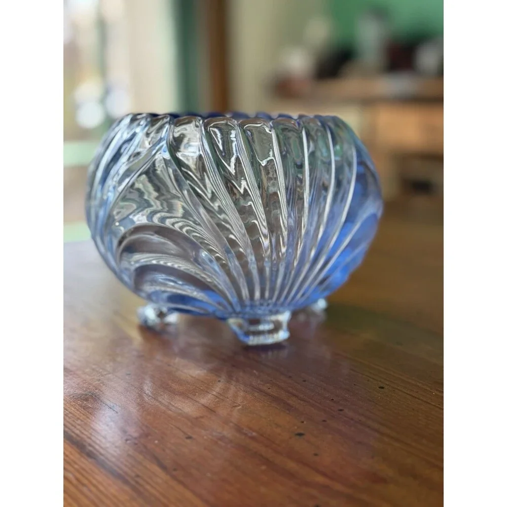 Vintage Elegant Glass Cambridge Blue Caprice Footed Rose Bowl 4.5